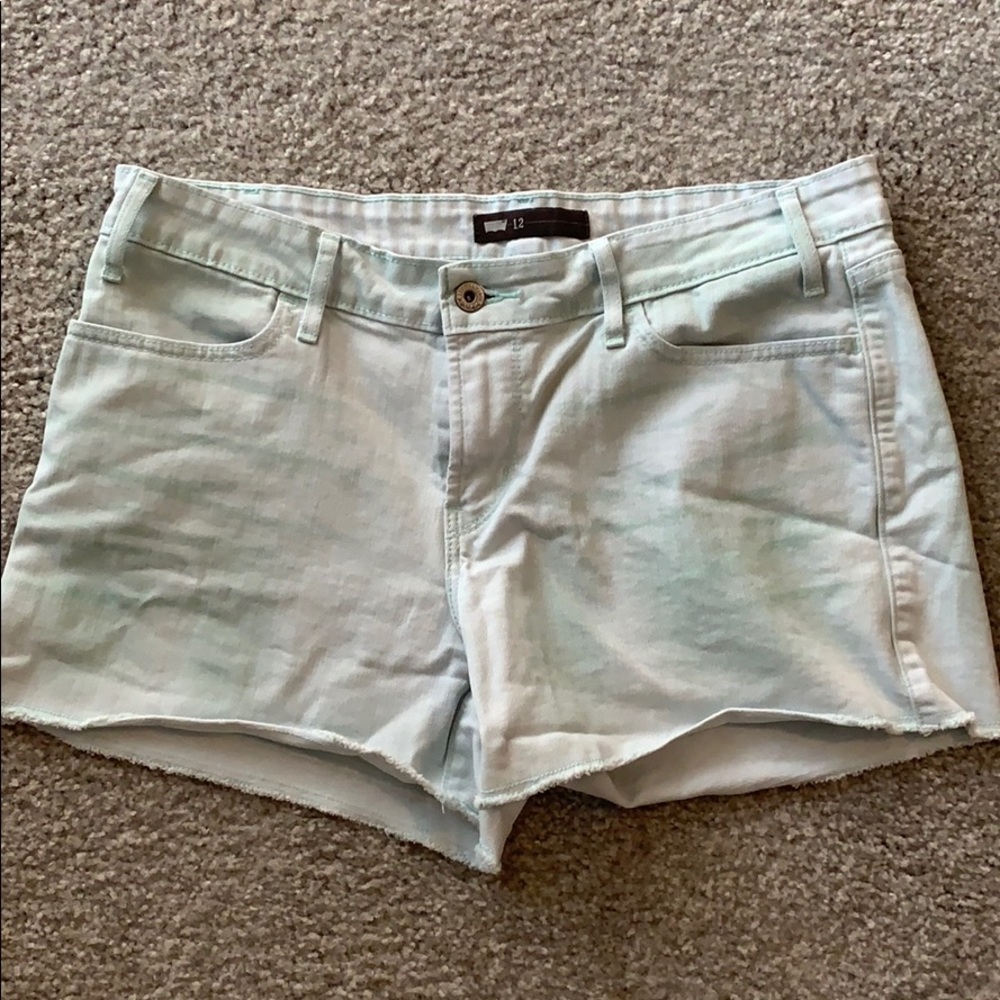 Levi Distressed Teal Jean Shorts